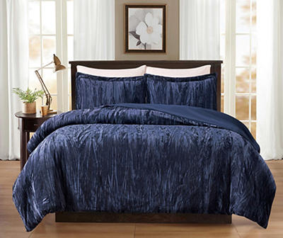 Navy Crinkle Velvet Full/Queen 3-Piece Comforter Set
