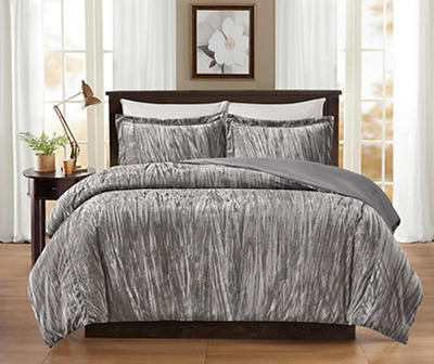 Gray Crinkle Velvet Full/Queen 3-Piece Comforter Set