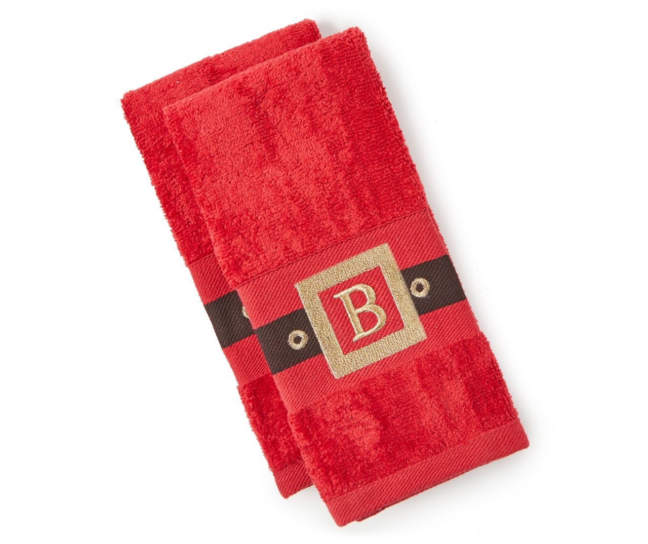 "B" Red, Black & Gold Santa Belt Monogram Fingertip Towels, 2-Pack