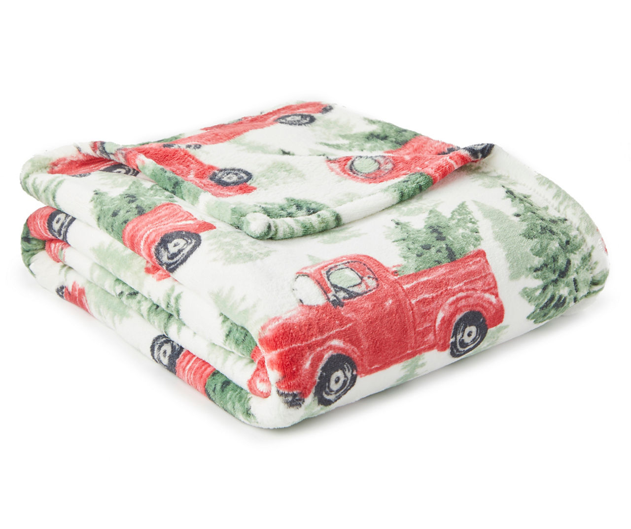 Christmas Wool-Velvet Back-Pillow 12”x18” Vintage Red Truck W/Tree