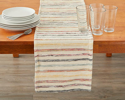 Beige & Multicolor Stitched Stripe Table Runner