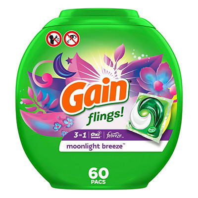Gain flings! Liquid Laundry Detergent, Moonlight Breeze Scent, 60 Count, HE Compatible