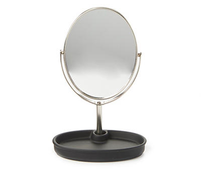 Matte Black Rubberized Oval Tray Mirror