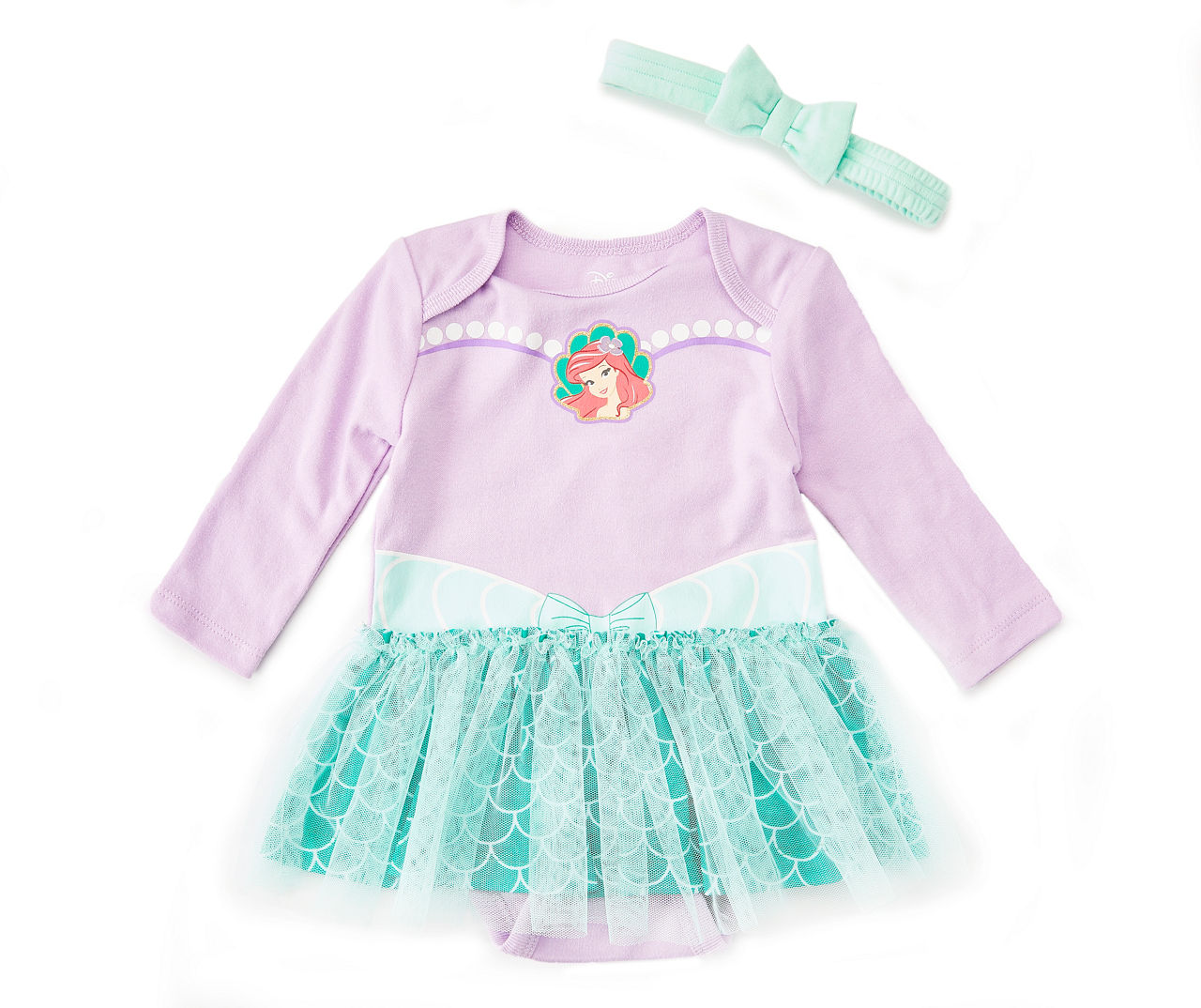 Baby Size 12M Purple Princess Ariel Skirted Bodysuit & Headband Set