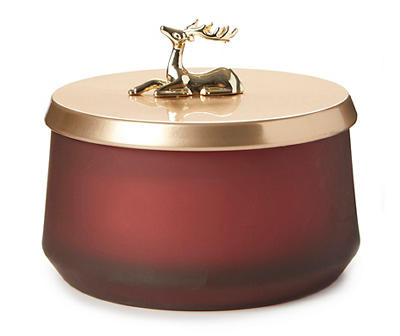 Red & White Cinnamon Bayberry 3-Wick Golden Deer Jar Candle, 14 Oz.