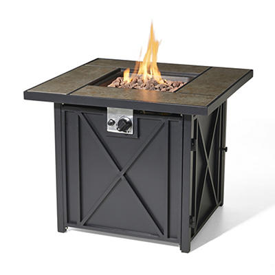30" Black Tile Top Gas Fire Pit Table