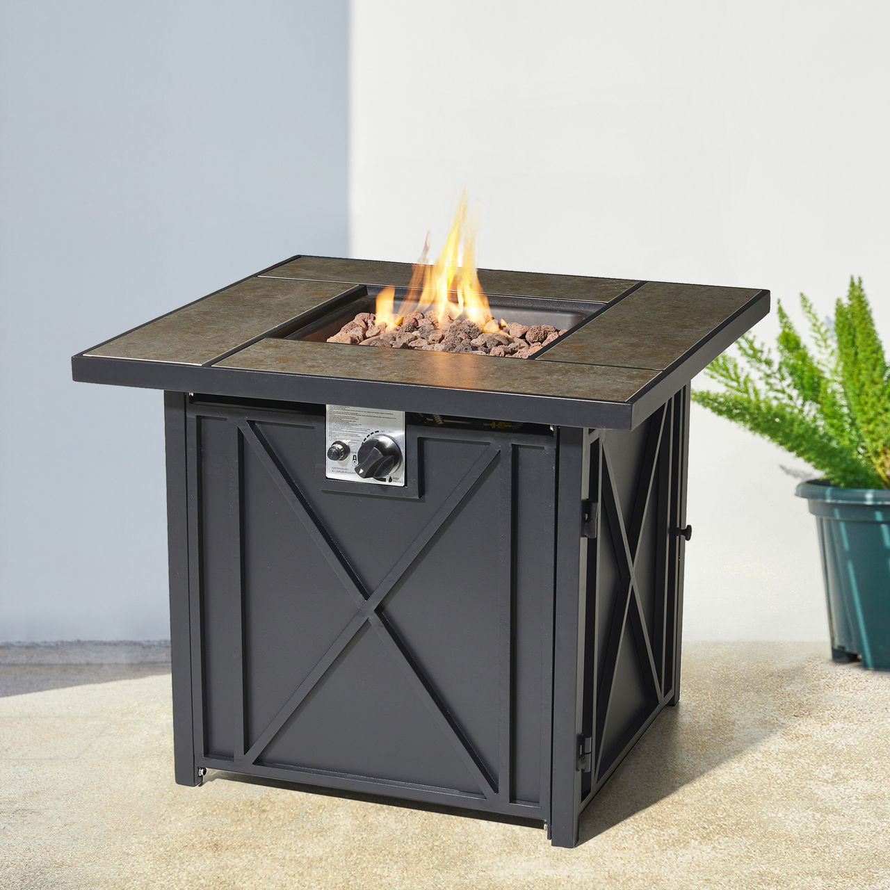 30" Black Tile Top Gas Fire Pit Table