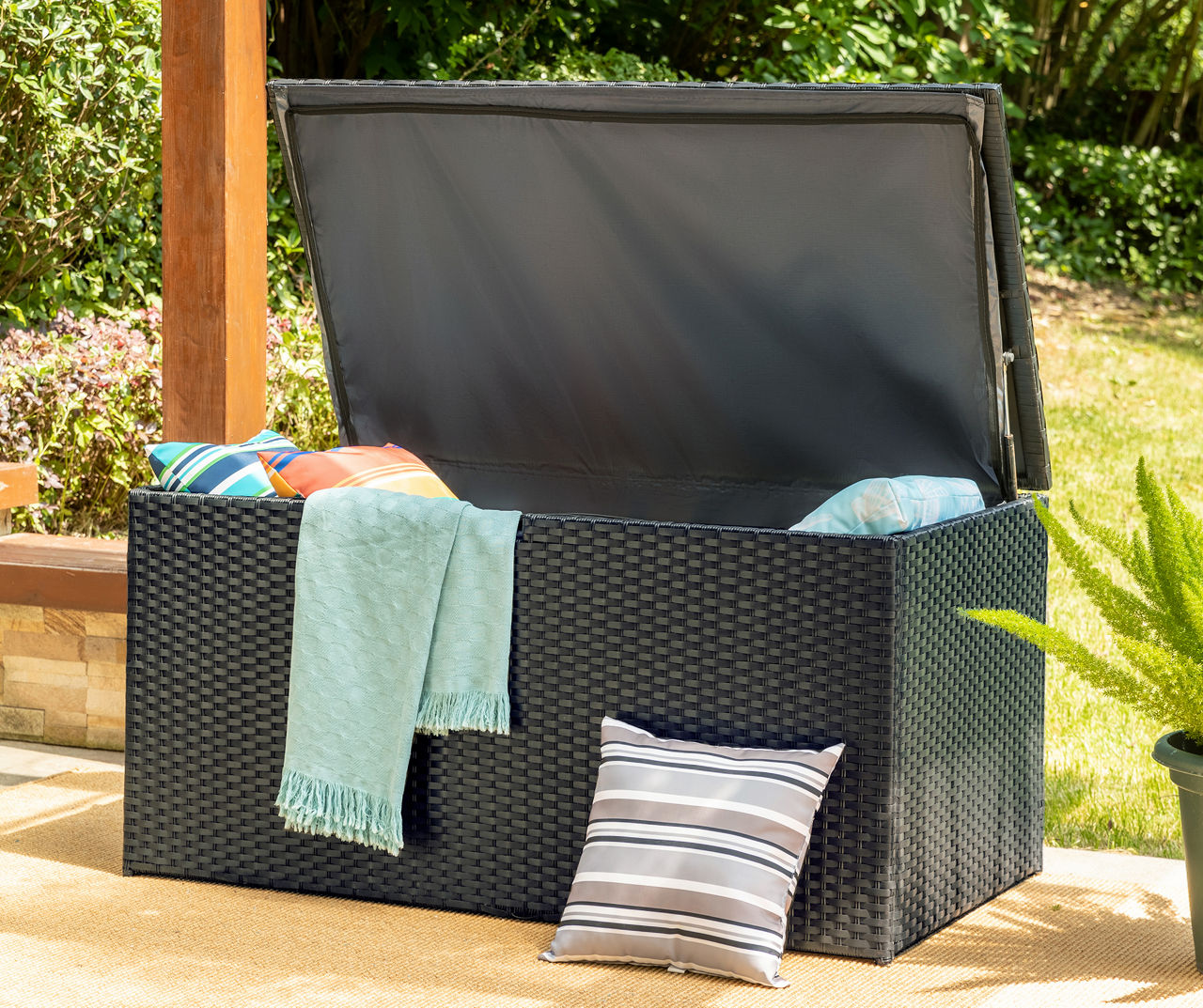 Sundale Outdoor Deluxe Wicker Deck Storage Box All Weather Patio Garden Furniture Patio Container, Black