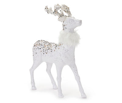 White Fur & Sequin Standing Deer Tabletop Decor