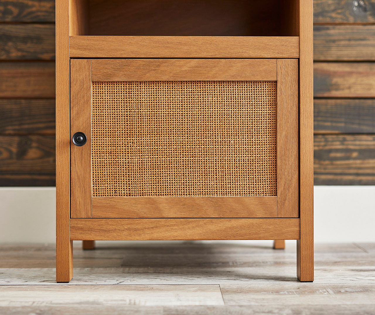 Villa Park Acorn Brown Cane Door End Table with Outlets USB Charging