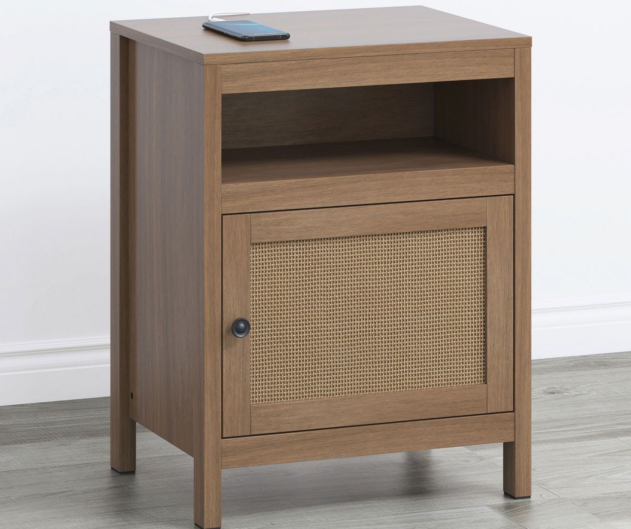 Villa Park Acorn Brown Cane Door End Table with Outlets & USB Charging