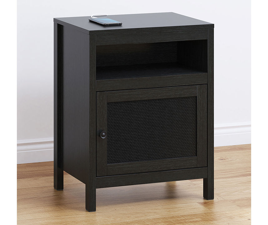 Villa Park Black Cane Door End Table with Outlets & USB Charging