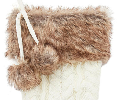 Cream Cable Knit Stocking with Fur Trim