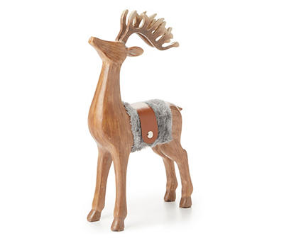 STANDING DEER WITH FUR & LEATHER