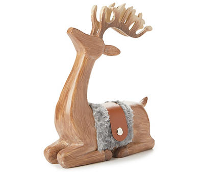 SITTING DEER WITH FUR & LEATHER