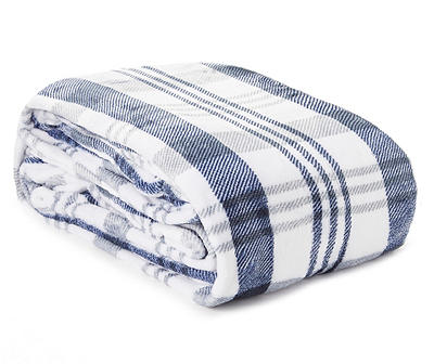 Blue & White Plaid Velvet Plush Queen/King Blanket