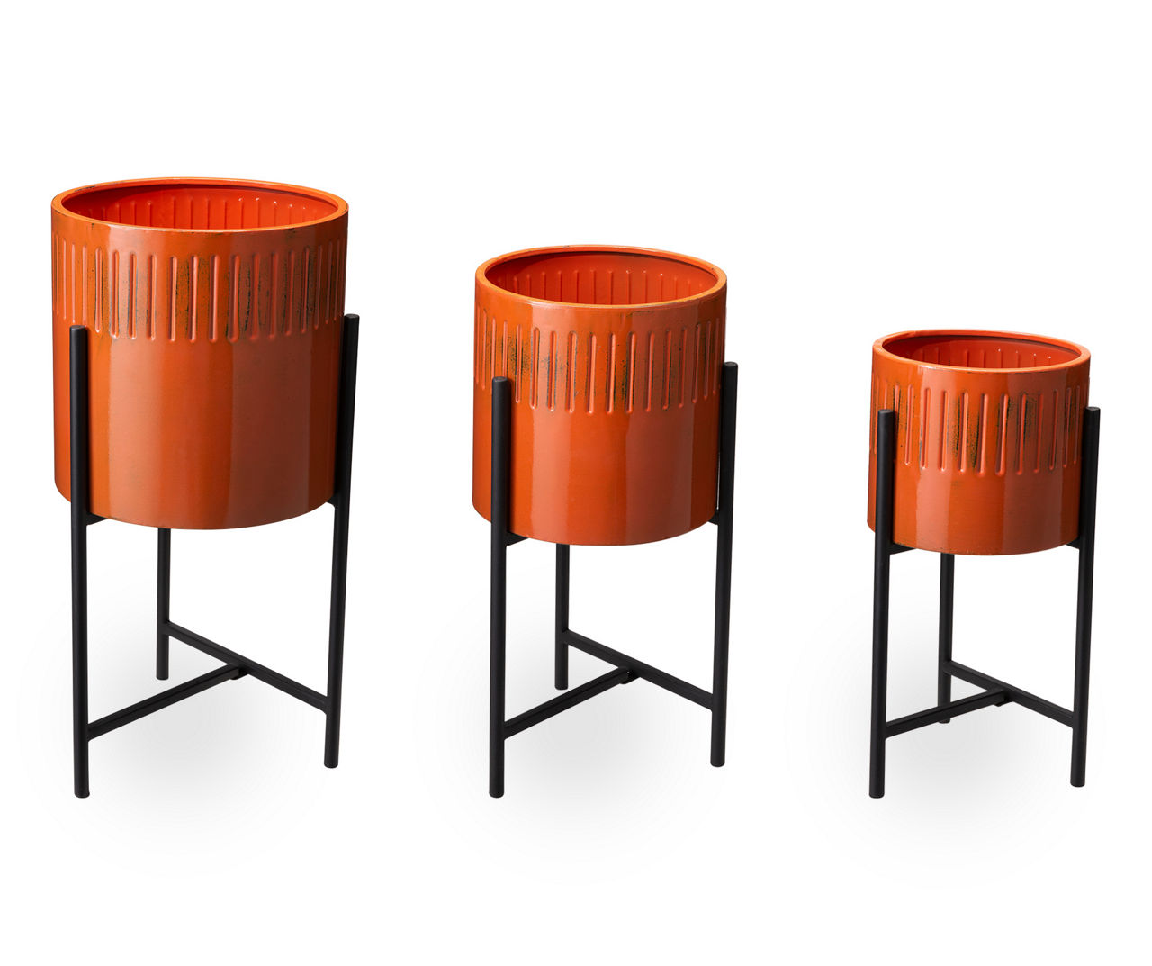 Orange Metal 3-Piece Planter & Stand Set
