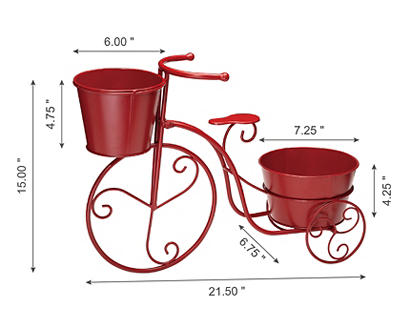 21.5IN RED METAL BICYCLE PLANTER (KD)