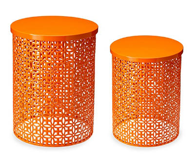 Orange 2-Piece Metal Drum Garden Table Set