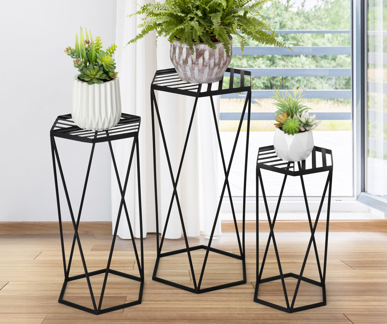 Black Hexagon 3-Piece Metal Plant Stand Set | Big Lots