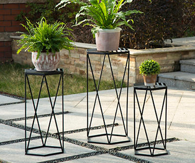 Black Hexagon 3-Piece Metal Plant Stand Set