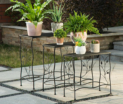 Black Leaf 3-Piece Metal Plant Stand Set