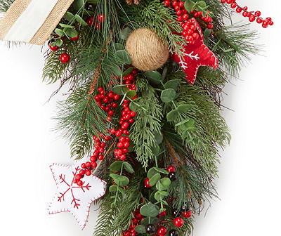 27" Pine, Berry & Twine Ball Teardrop Wreath