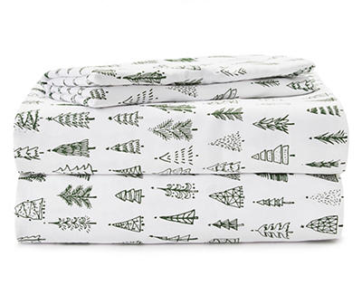 Green Pine Tree Print Flannel Sheet Set