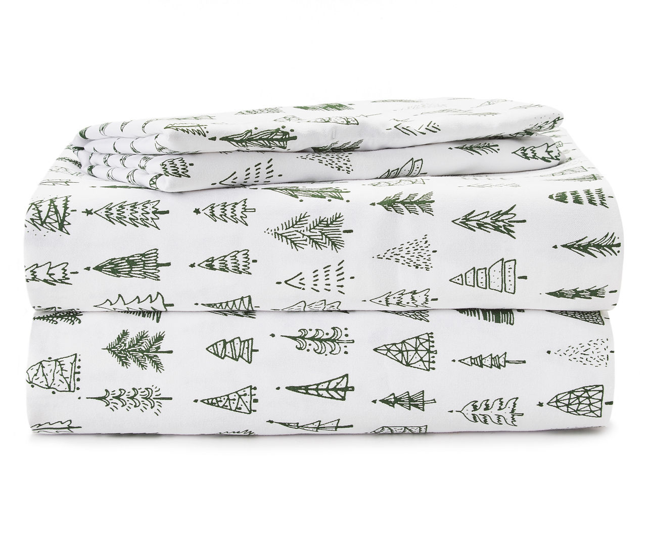 White & Green Pine Tree Print King 4-Piece Microfiber Sheet Set