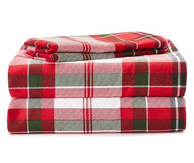 Red, Green & White Plaid Flannel Sheet Set