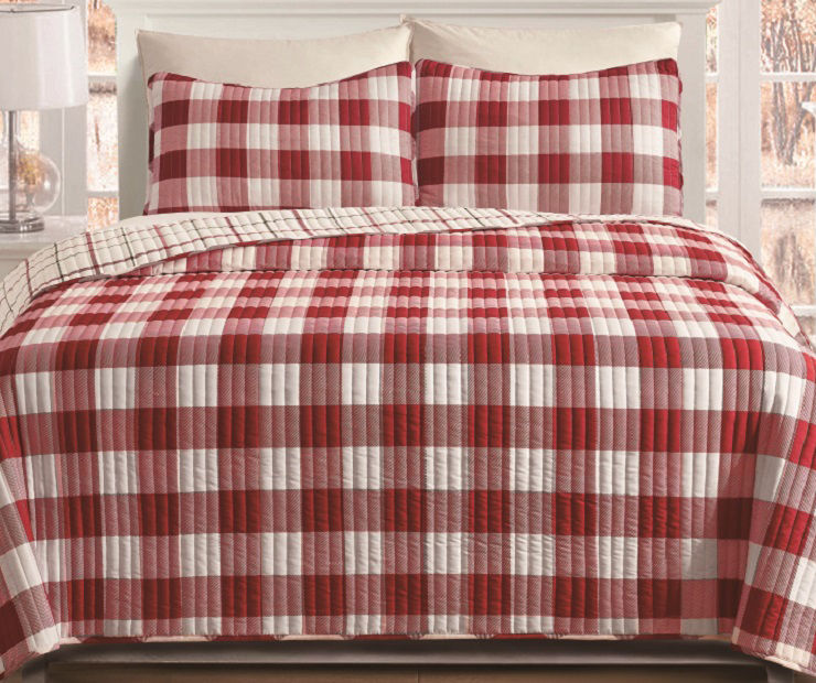 Red & White 3-Piece Reversible Buffalo Plaid Full/Queen Quilt Set