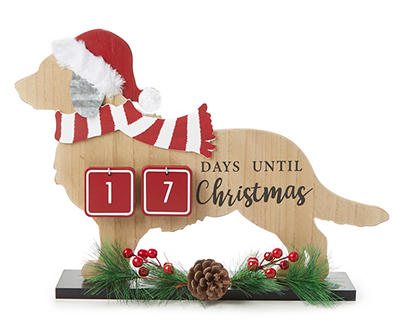 "Days Until Christmas" Wood Dog Countdown Calendar Tabletop Decor