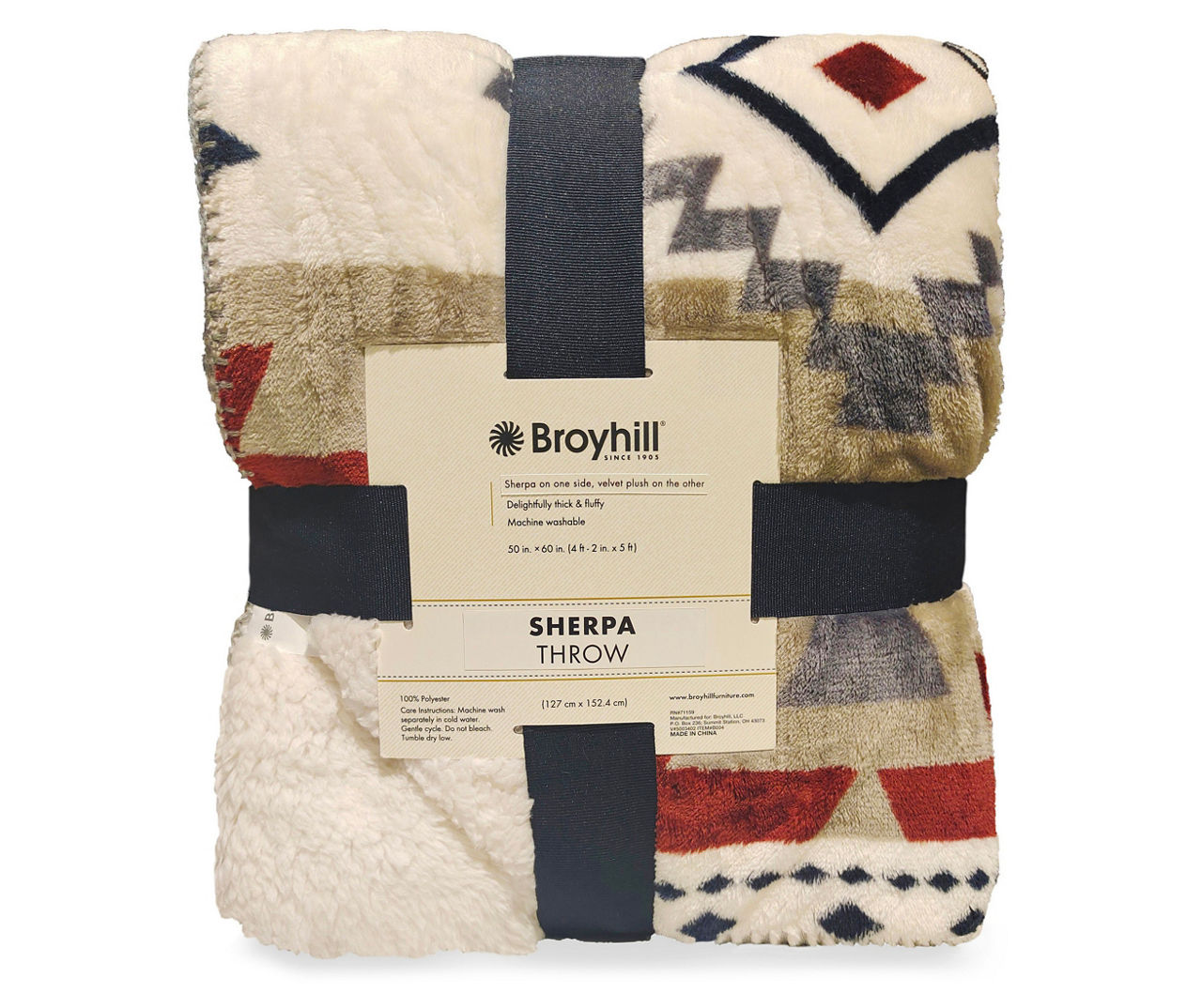 Broyhill Rust Red Cream Gray Geometric Print Double Sherpa