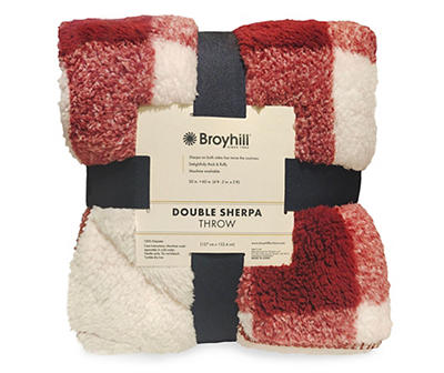 Deep Red & White Plaid Double Sherpa Throw, (50