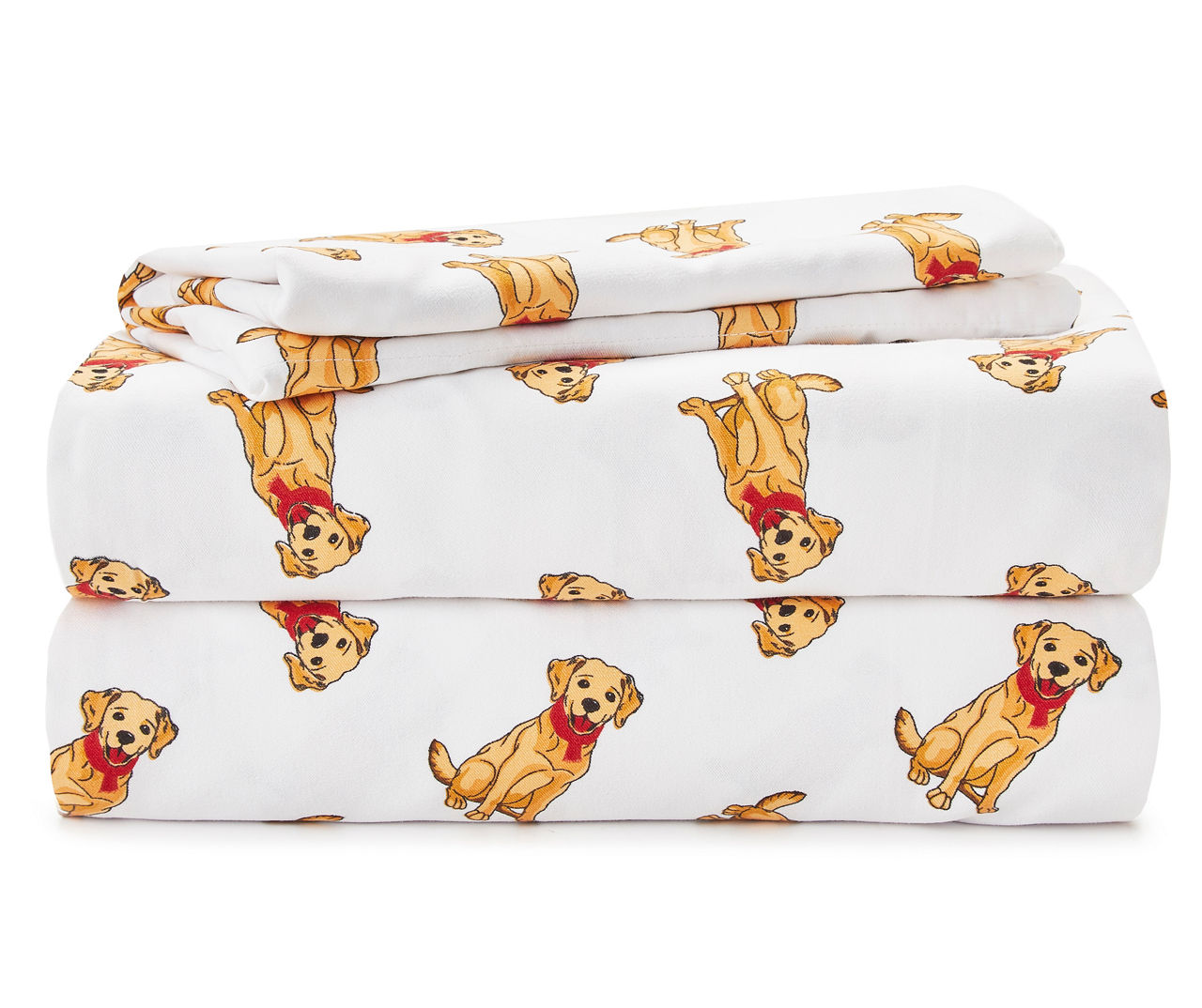 White & Tan Dog With Scarf Print Queen 4-Piece Microfiber Sheet Set