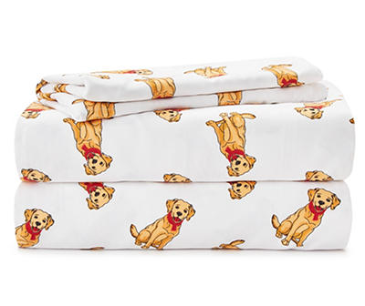 Dog & Scarf Print Flannel Sheet Set