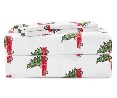 Truck With Pine Tree Print Flannel Sheet Set
