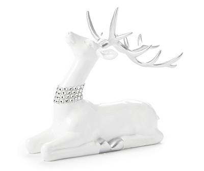 White Gem Collar Sitting Deer Tabletop Decor