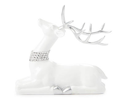 White Gem Collar Sitting Deer Tabletop Decor