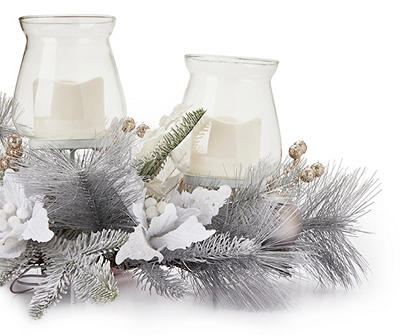Poinsettia, Pine & Ornament LED Candle Centerpiece