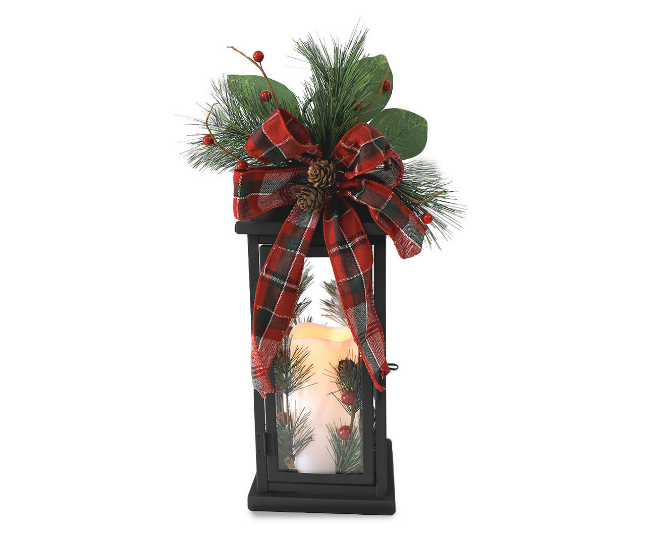 Black Ribbon & Floral LED Candle Lantern