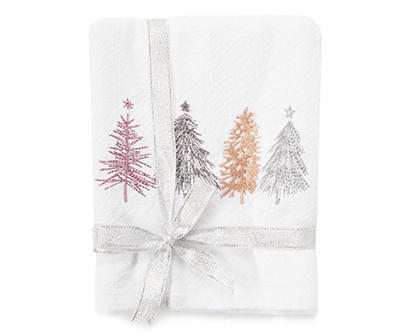 White & Gray Plaid Embroidered Pine Trees Kitchen Towels 2-Pack