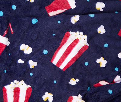 Red, Blue & White Popcorn & Soda Printed Coral Fleece Throw, (50" x 60")