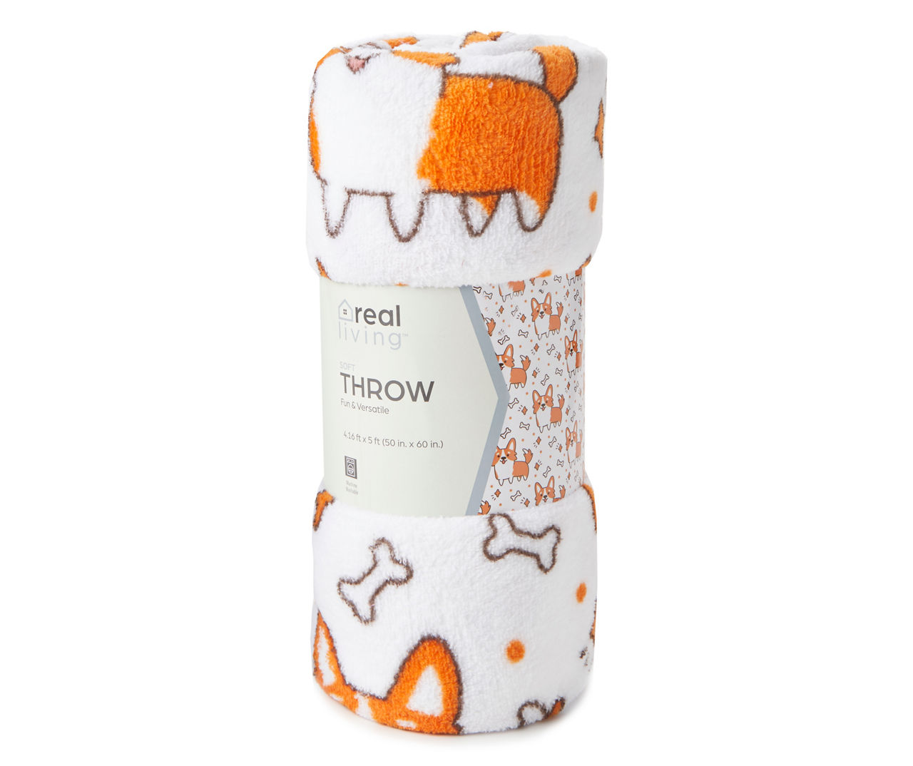 White Corgi & Bones Printed Coral Fleece Throw, (50" x 60")