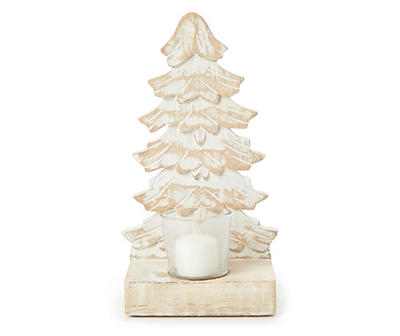 White & Beige Wooden Tree Tealight Holder, (10