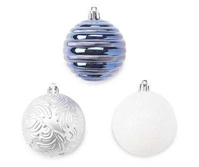 Blue, Silver & White Ball 28-Piece Shatterproof Plastic Ornament Set
