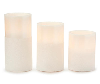 White 3-Piece Glittery LED Pillar Candle Set
