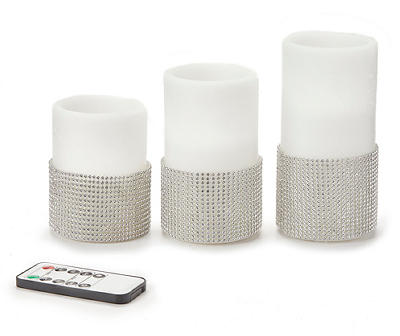 White 3-Piece Rhinestone LED Pillar Candle Set