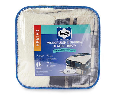 SEALY BLUE PLAID SHERPA ELECTRIC THROW