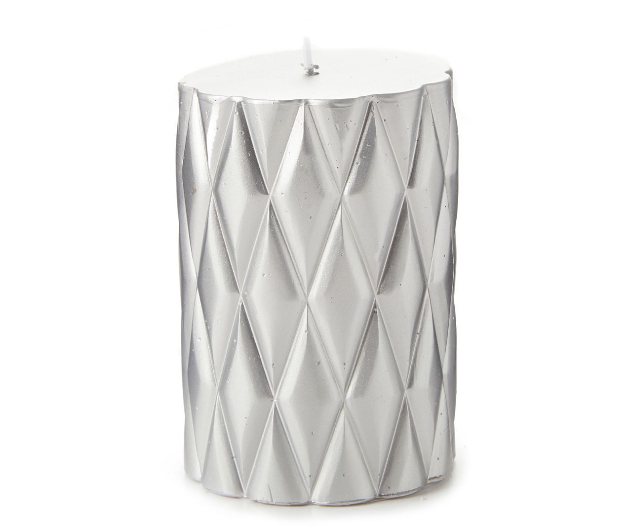 Silver Geometric Pillar Candle, (4")